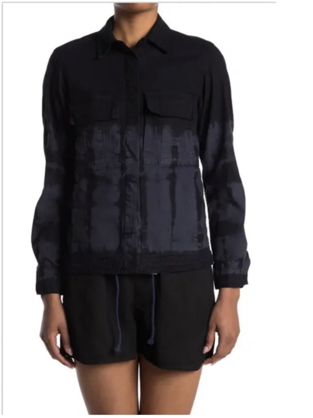 Baldwin Steph Tie Dye Wash Utility Jacket Black Grey Button Front Womens XS